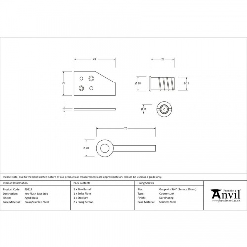 Aged Brass Key-Flush Sash Stop